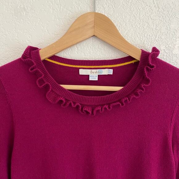 Boden Bernadette Ruffle Trim Sweater Fuchsia Wool Cotton Blend Size 6 - Picture 2 of 9